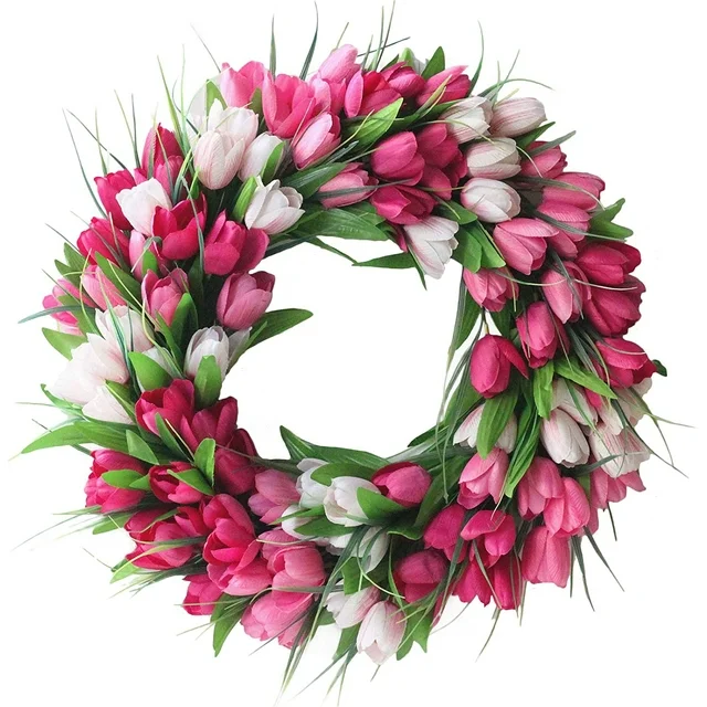 spring front door wreaths with tulips