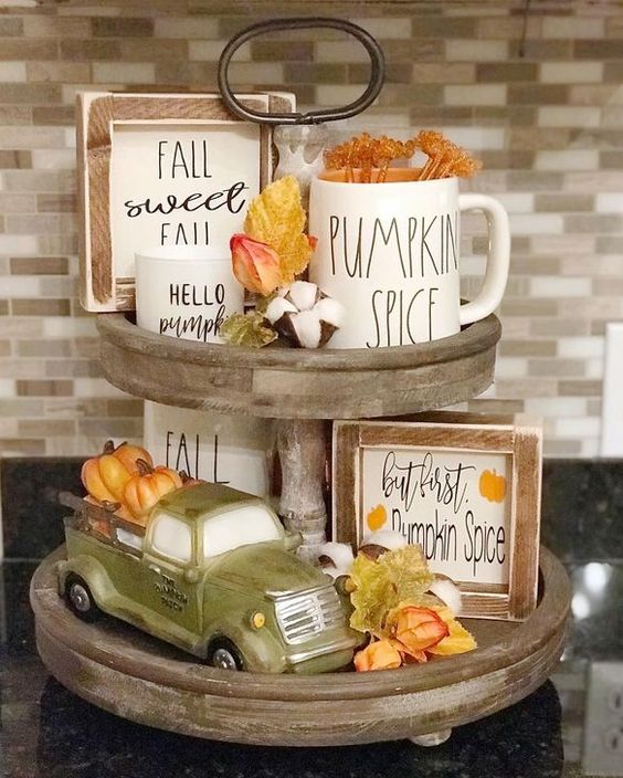 Pumpkin Spice Wood Sign Framed Sign Fall Wood Sign| Sign Tier Tray Tiered Tray Rae Dunn Inspired Fall  Thanksgiving Decor
