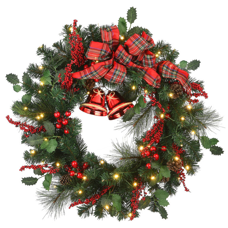 Valery Madelyn PreLit 24 Inch Traditional Red White Christmas Wreath