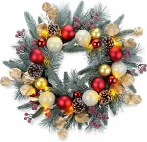 outdoor lighted artificial Christmas wreaths for the front door