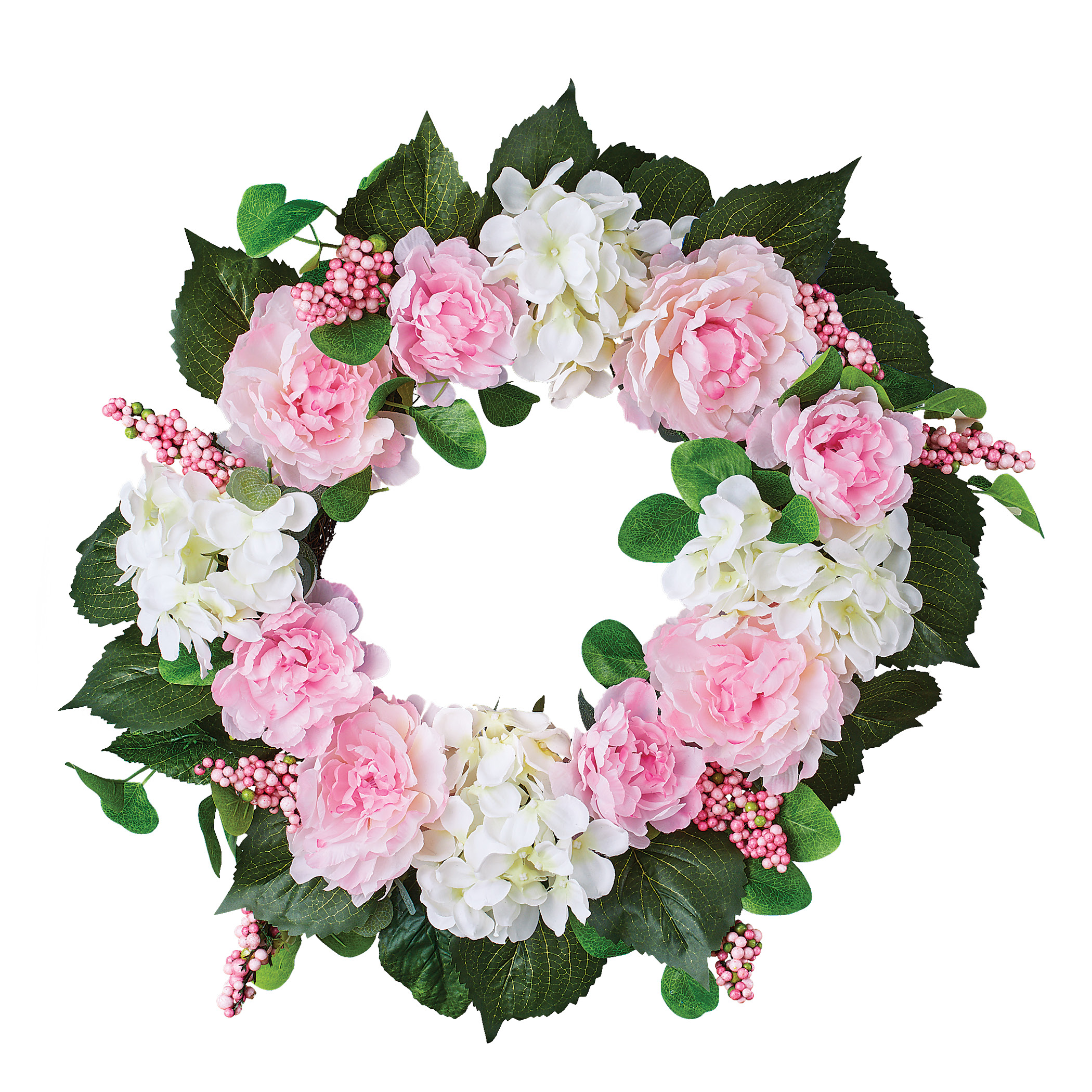 Artificial Pink Peonies and White Hydrangeas Front Door Wreath – Spring ...