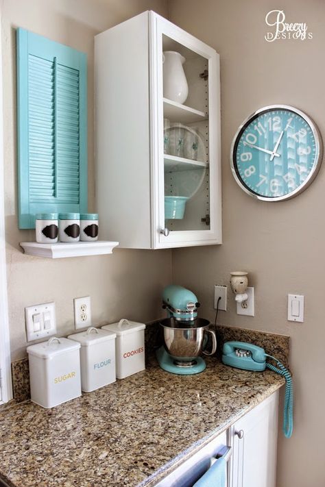 teal painted kitchen cabinets