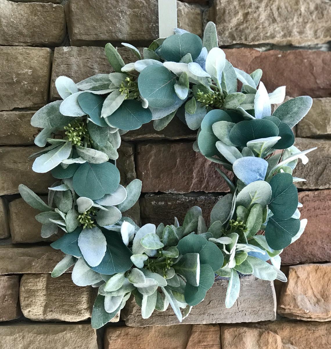 Lambs Ear And Eucalyptus Wreath Greenery Wreath Rustic Decor Spring Wreath Door Wreath 