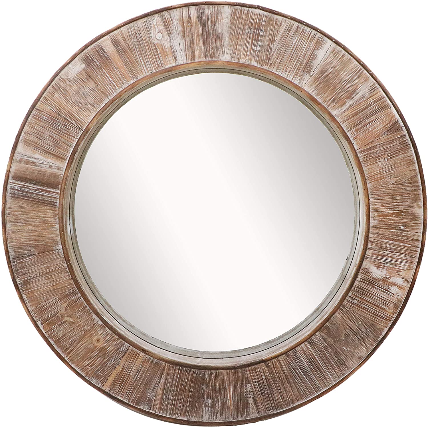 Barnyard Designs Round Decorative Wall Hanging Mirror Large Wooden Circle Frame Rustic Distressed Wood Farmhouse Mirror For Bedroom Bathroom Or Living Room Wall Decor 31.5” 1 
