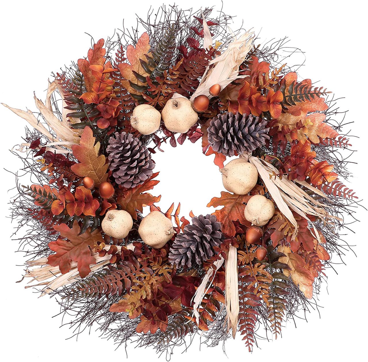 FallFrontDoorWreathPumpkinsEucalyptusFarmhouseModernHomeDecor