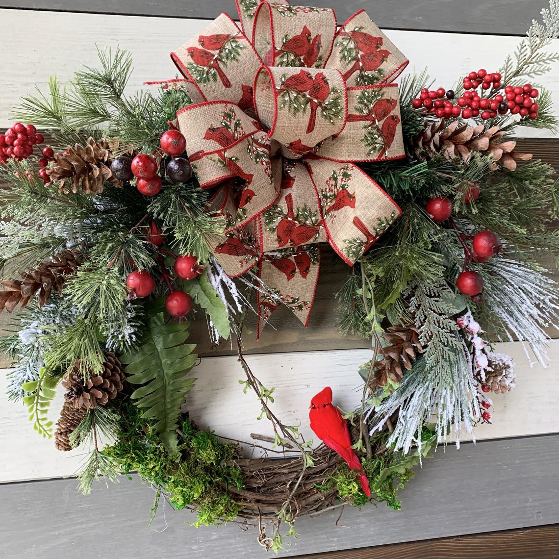Christmas rustic cardinal wreath, Christmas wreath, Christmas red bird ...
