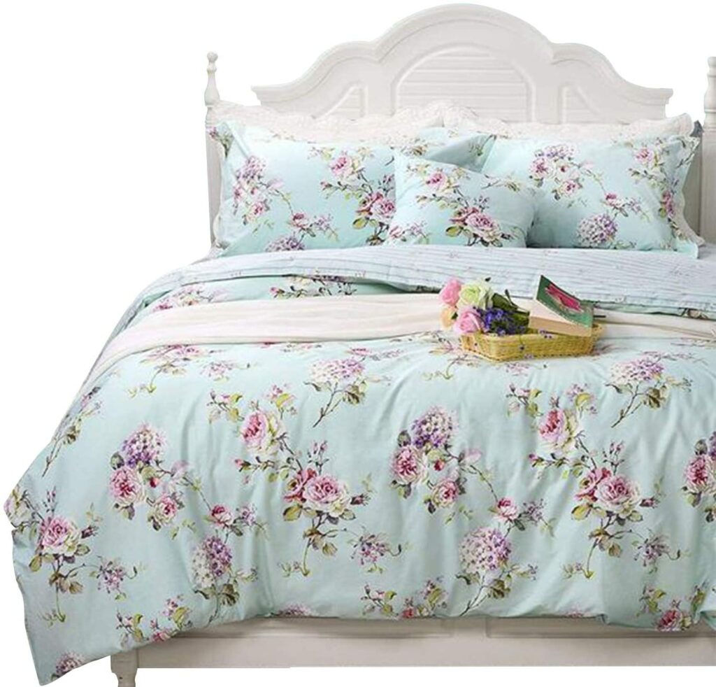 Country Bedding Purple Hydrangea and Peony Print 3-Piece：1 Zipper Duvet ...