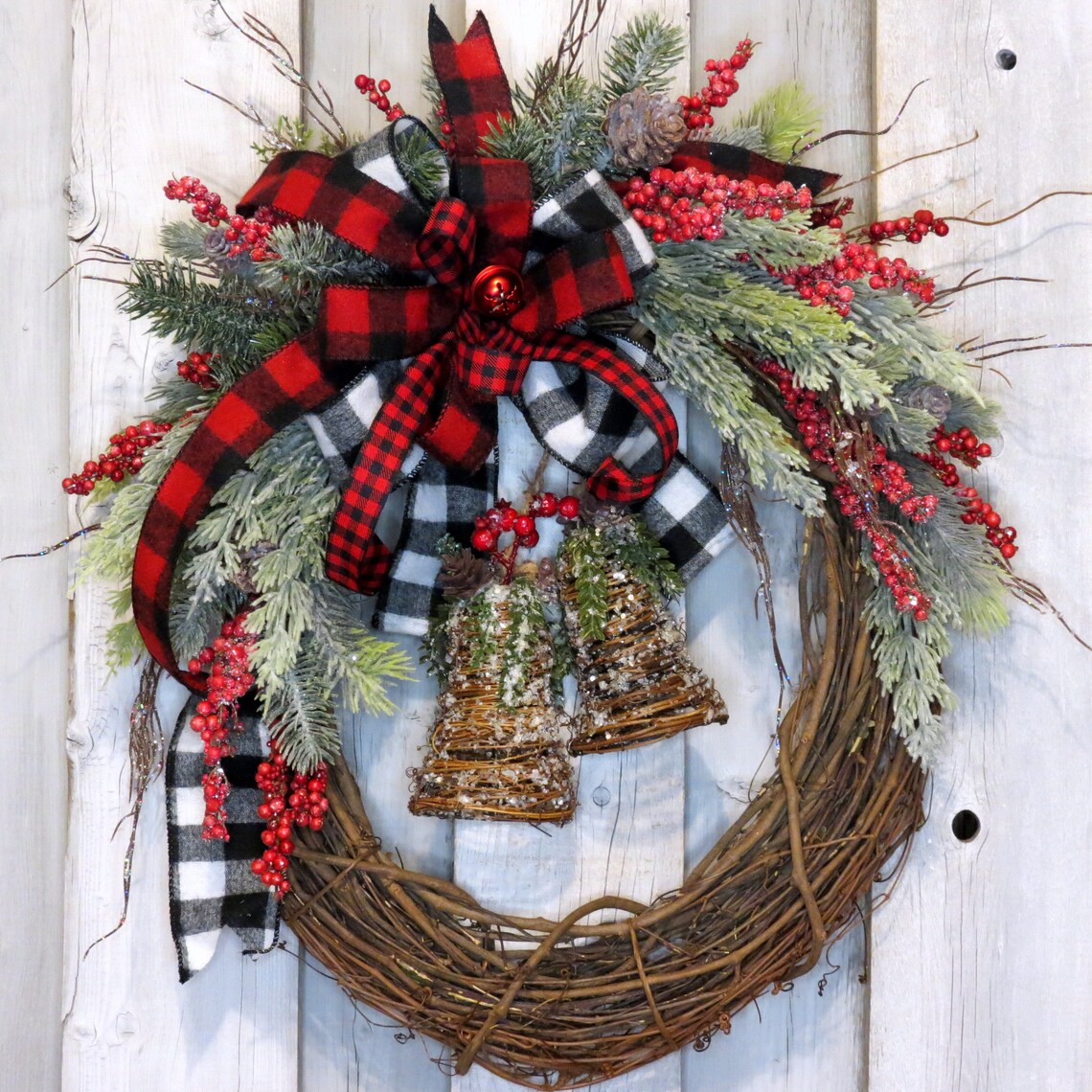 buffalo plaid farmhouse christmas wreaths