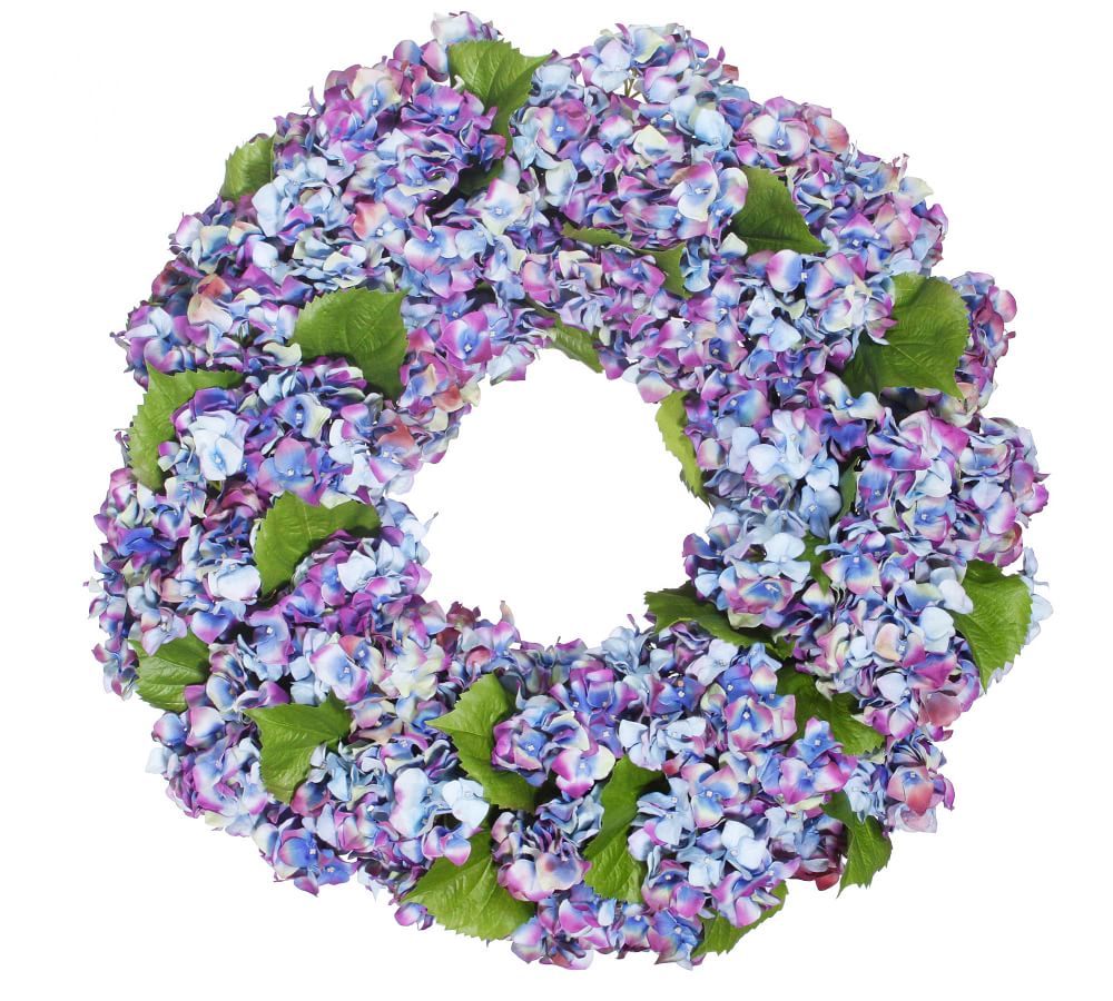 blue and purple hydrangea wreath