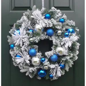 flocked artificial christmas wreaths for the front door