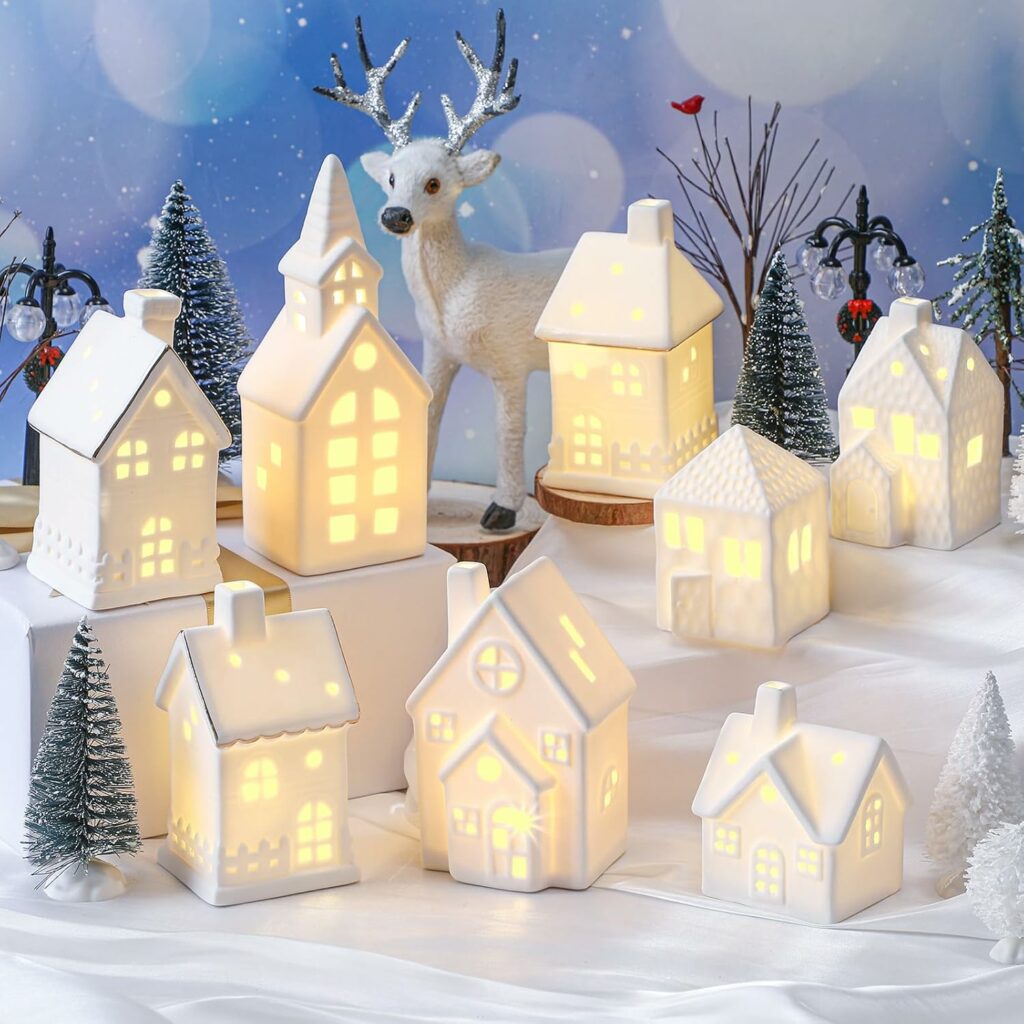 Christmas decorating ideas with white ceramic houses