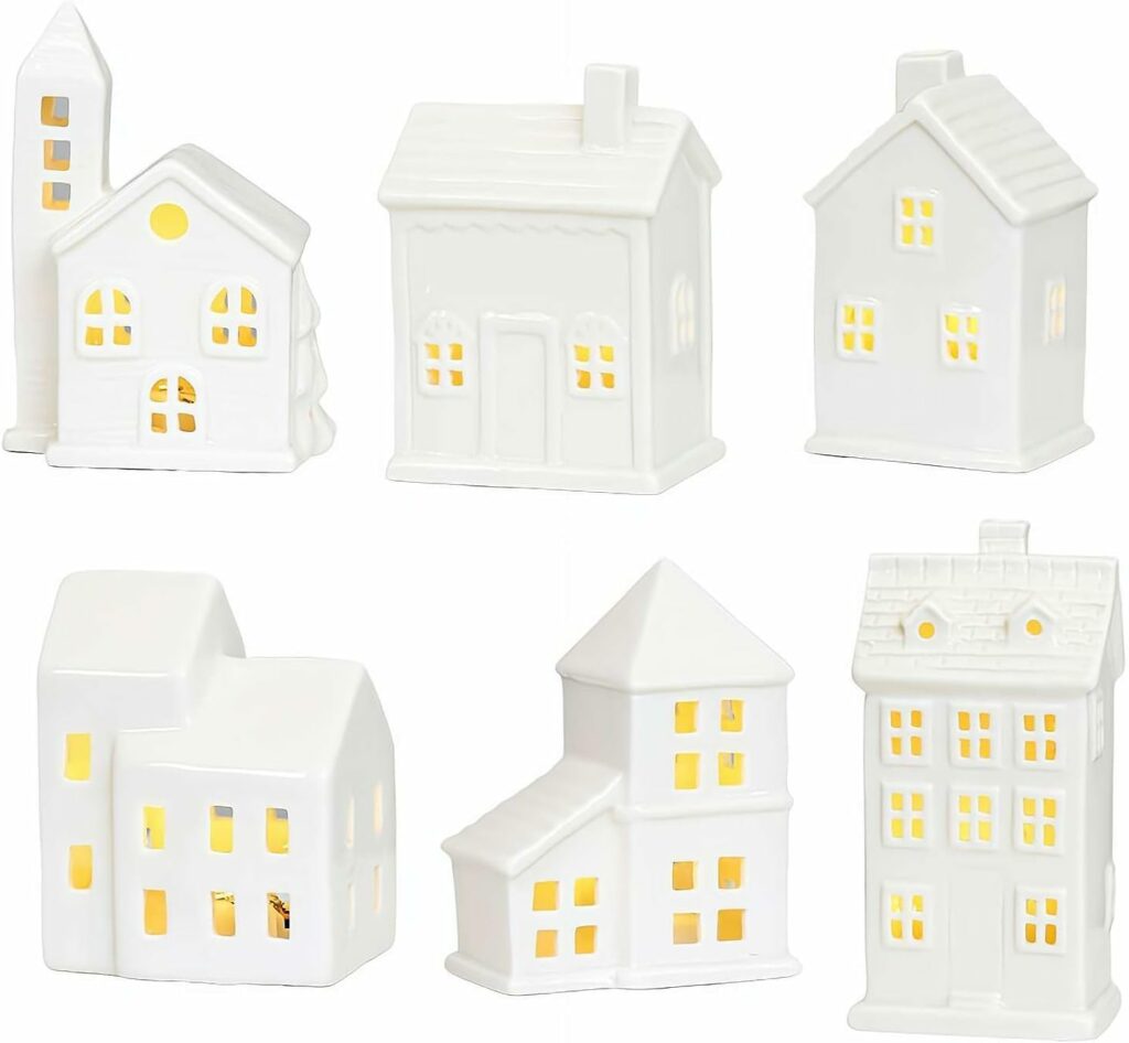 Christmas decorating ideas with white ceramic houses