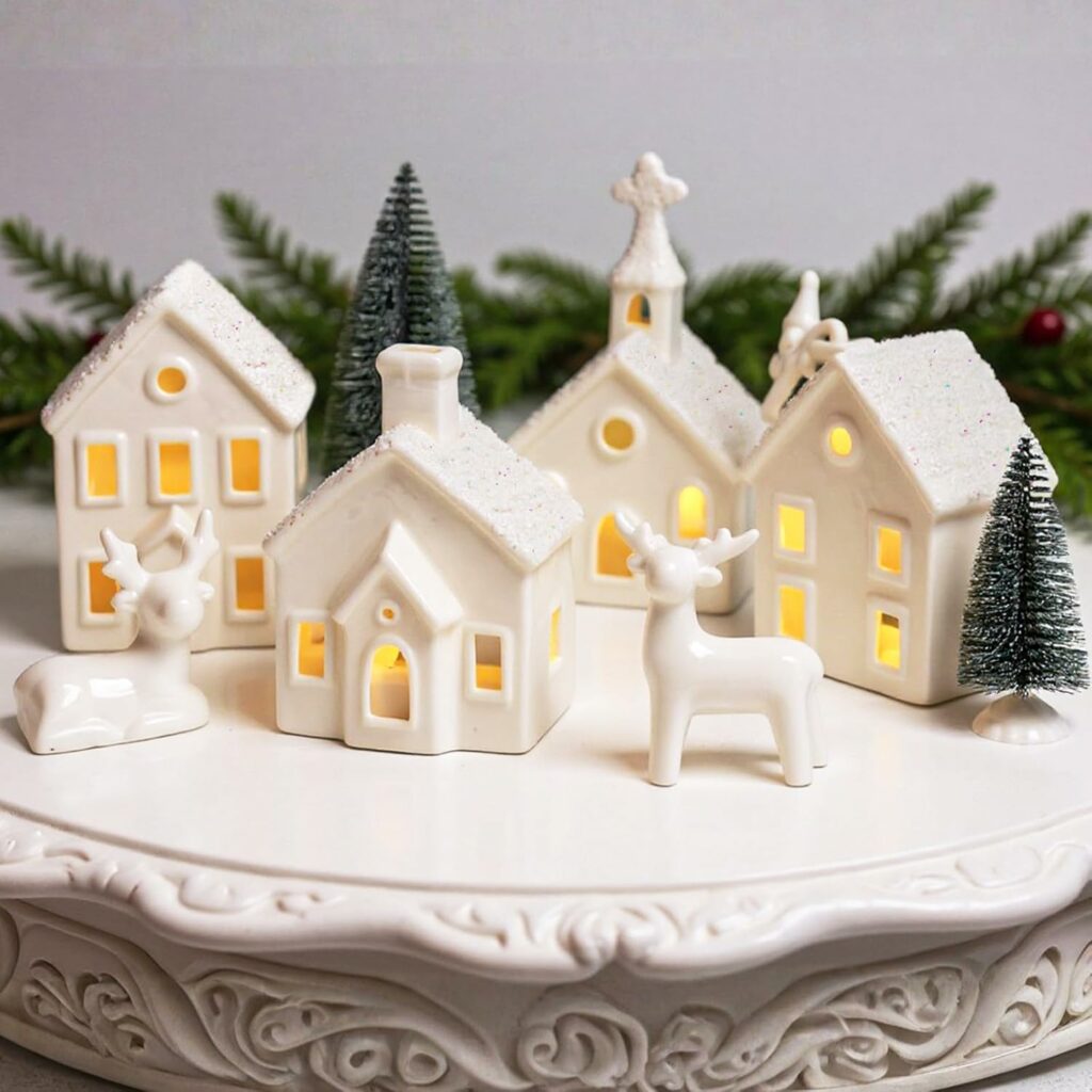 Christmas decorating ideas with white ceramic houses