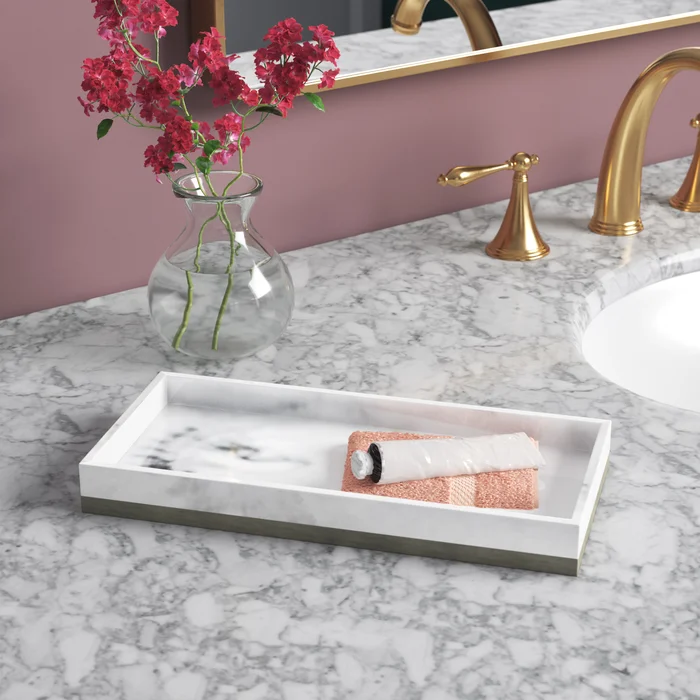 How To Decorate A Bathroom Vanity Tray With Accessories