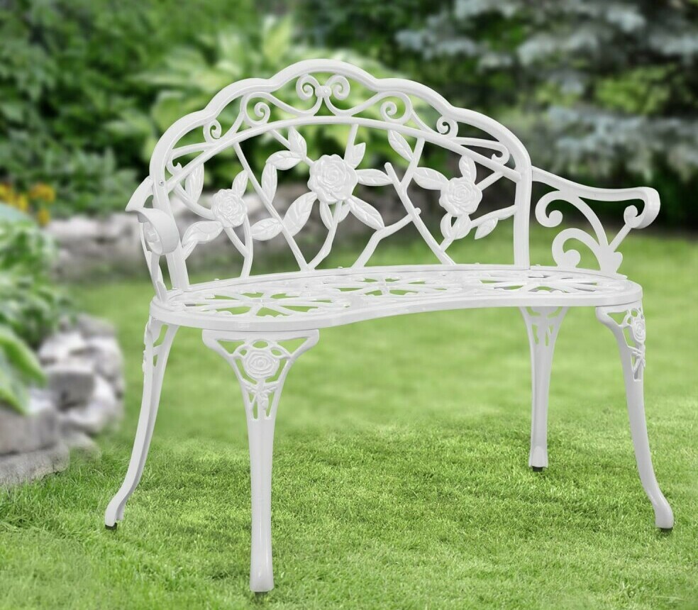 White Cast Aluminum Garden Bench