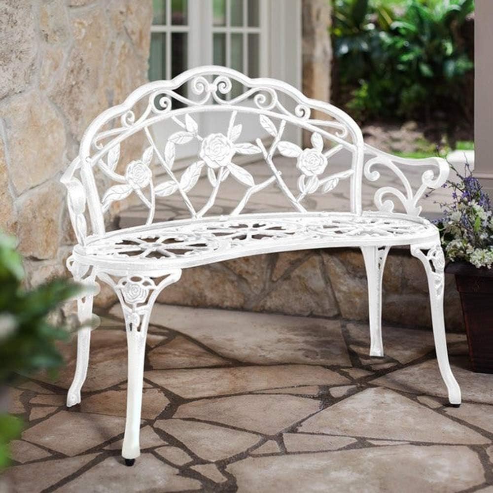 white cast aluminum garden bench