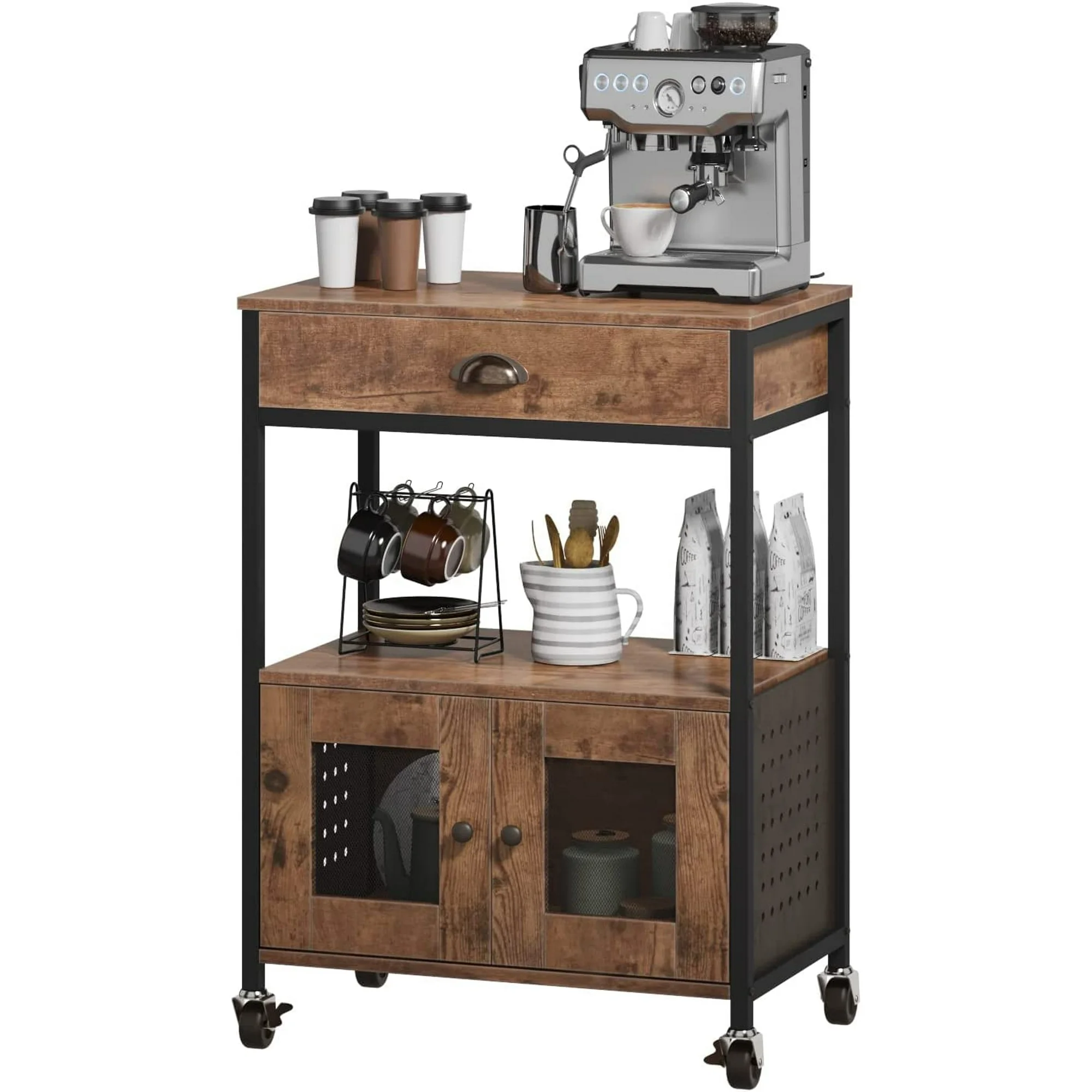 coffee bar cart on wheels