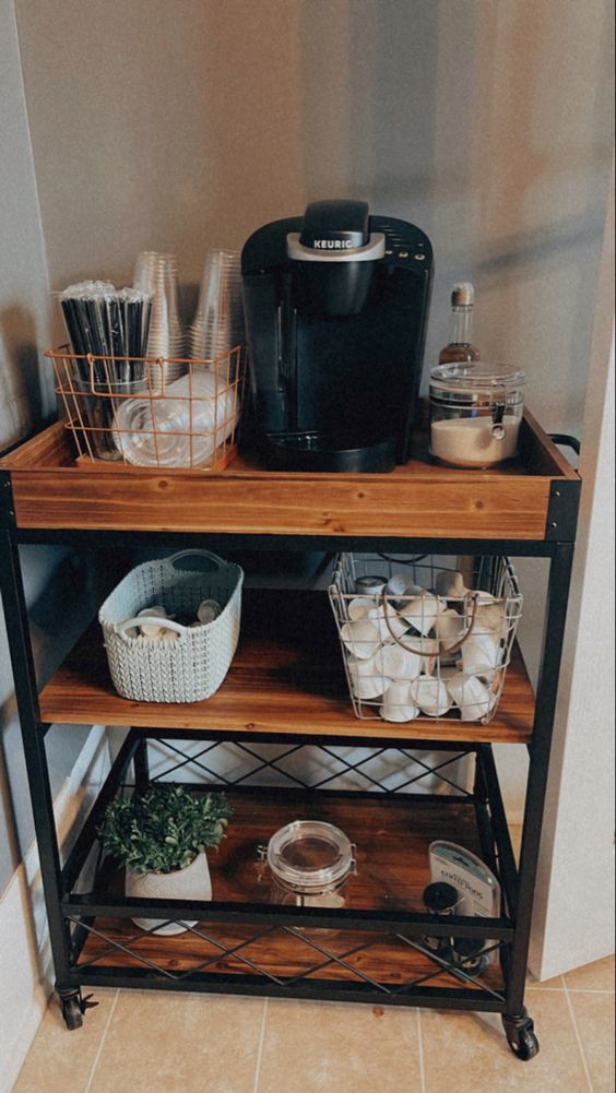 coffee bar cart on wheels