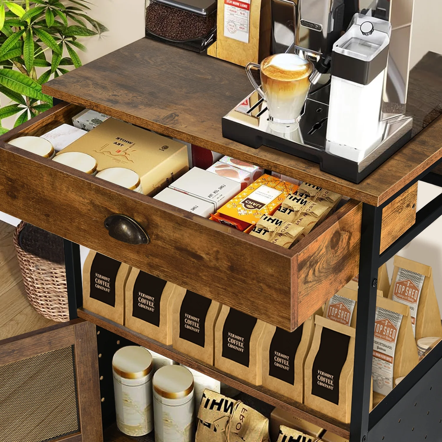 coffee bar cart on wheels