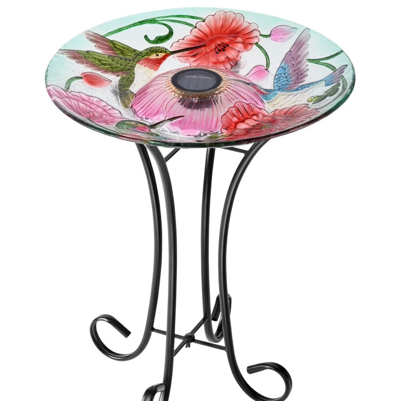 solar glass bird bath with stand