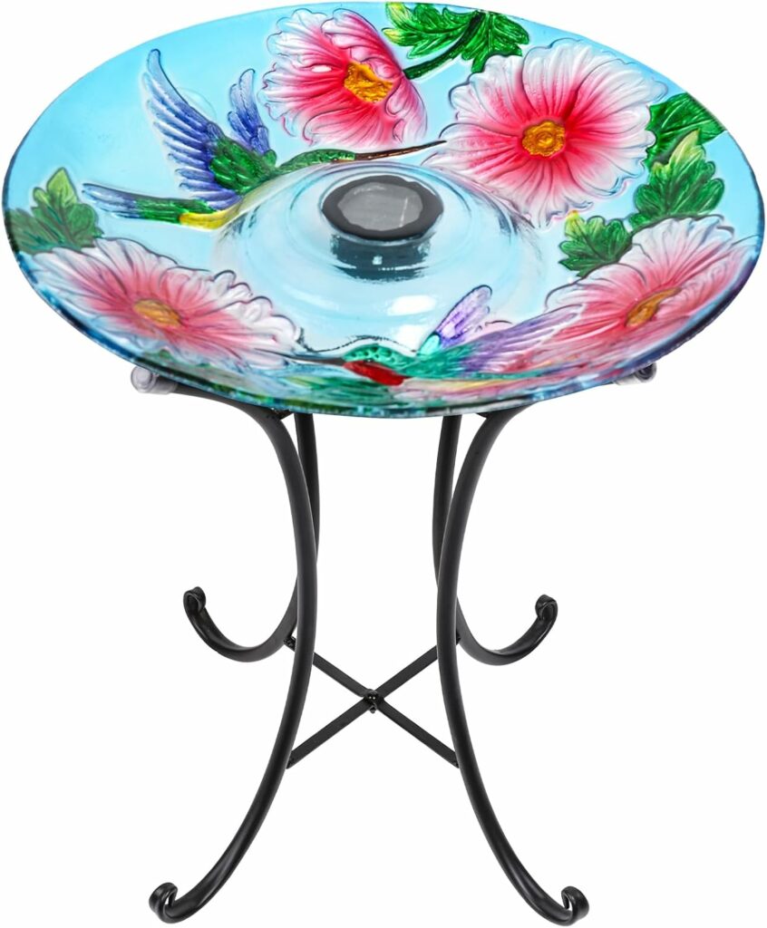 solar glass bird bath with stand