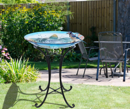 solar glass bird bath with stand