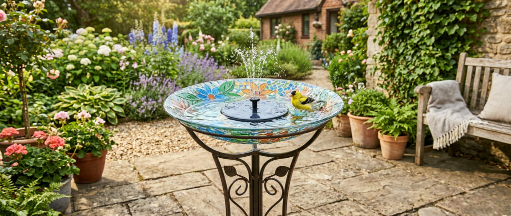 Solar Glass Bird Bath With Stand